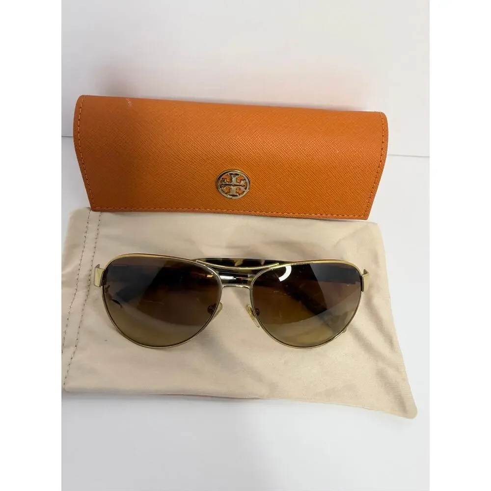 Tory Burch TY6051 319313 Aviator Sunglasses Gold Frame Brown Gradient Lens Case